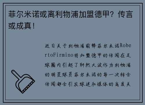 菲尔米诺或离利物浦加盟德甲？传言或成真！