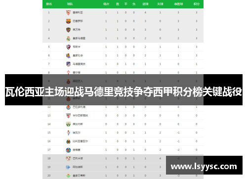瓦伦西亚主场迎战马德里竞技争夺西甲积分榜关键战役